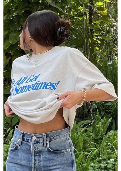 Unisex Baskılı Oversize T-Shirt - Beyaz