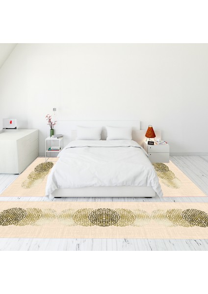 Modern Şık Dijital Baskılı Kaymaz Taban Yıkanabilir Üçlü Yatak Odası Takımı, Modern-01-Krem,