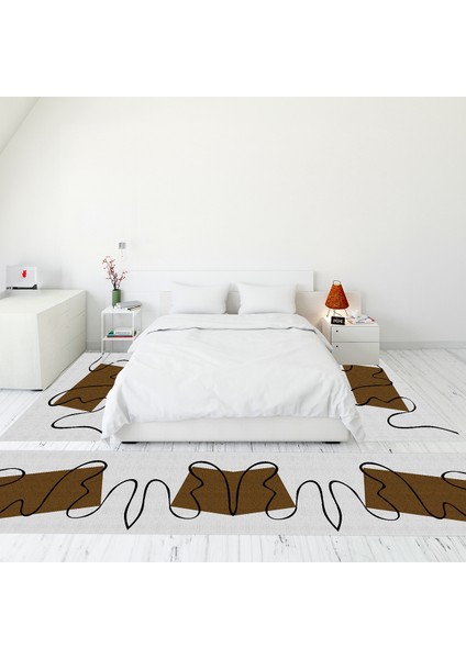 Modern Şık Dijital Baskılı Kaymaz Taban Yıkanabilir Üçlü Yatak Odası Takımı, Modern-61-Kahve,