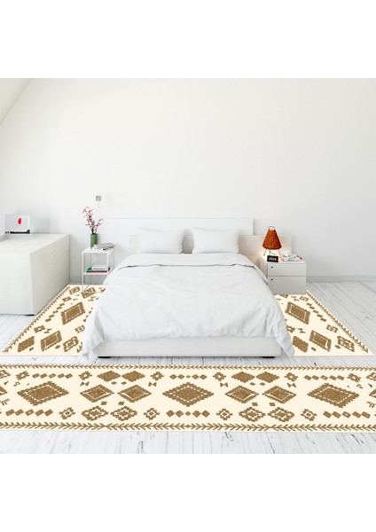 Dijital Baskılı Kaymaz Taban Yıkanabilir Iskandinav Üçlü Yatak Odası Takımı, Iskandinav-15-Kahve,