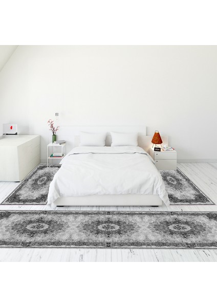 Dijital Baskılı Kaymaz Taban Yıkanabilir Klasik Desen Üçlü Yatak Odası Takımı, Klasik-29-Gri,