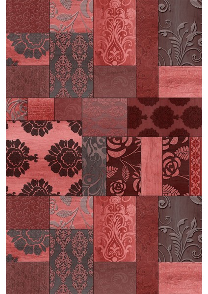 Dijital Baskılı Kaymaz Taban Yıkanabilir Patchwork Üçlü Yatak Odası Takımı, Patchwork-16-Kırmızı, fiyatları