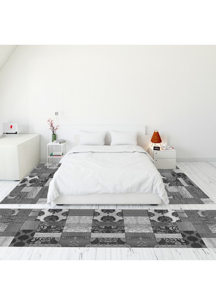 Dijital Baskılı Kaymaz Taban Yıkanabilir Patchwork Üçlü Yatak Odası Takımı, Patchwork-16-Gri,