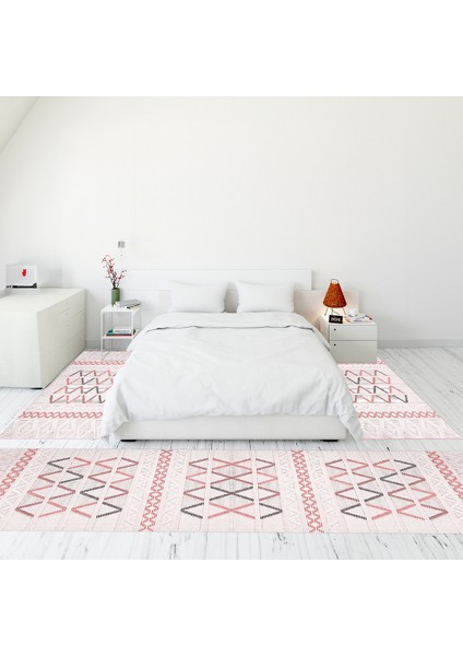 Modern Şık Dijital Baskılı Kaymaz Taban Yıkanabilir Üçlü Yatak Odası Takımı, Modern-81-Pembe,