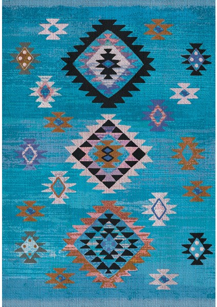 Etnik Desenli Dijital Baskılı Kaymaz Taban Yıkanabilir Üçlü Yatak Odası Takımı, Etnik-01-Mavi, fiyatları