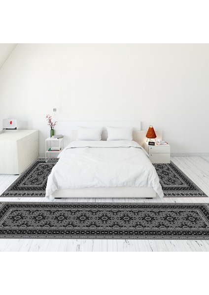 Etnik Desenli Dijital Baskılı Kaymaz Taban Yıkanabilir Üçlü Yatak Odası Takımı, Etnik-04-Gri,
