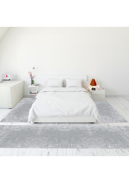 Dijital Baskılı Kaymaz Taban Yıkanabilir Sade Düz Üçlü Yatak Odası Takımı, Sade-14-Gri,