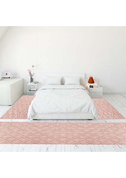Dijital Baskılı Kaymaz Taban Yıkanabilir Sade Düz Üçlü Yatak Odası Takımı, Sade-28-Pembe,
