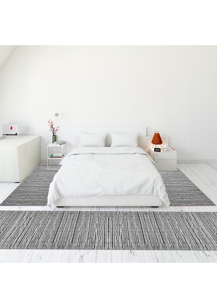 Dijital Baskılı Kaymaz Taban Yıkanabilir Sade Düz Üçlü Yatak Odası Takımı, Sade-32-Gri,
