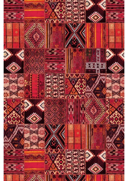 Dijital Baskılı Kaymaz Taban Yıkanabilir Patchwork Üçlü Yatak Odası Takımı, Patchwork-06-Kırmızı, fiyatları