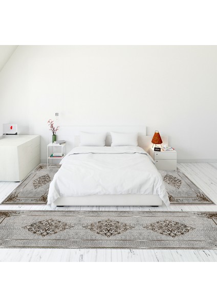 Dijital Baskılı Kaymaz Taban Yıkanabilir Klasik Desen Üçlü Yatak Odası Takımı, Klasik-05-Kahve,