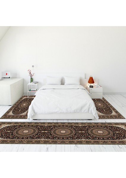 Dijital Baskılı Kaymaz Taban Yıkanabilir Klasik Desen Üçlü Yatak Odası Takımı, Klasik-21-Siyah,