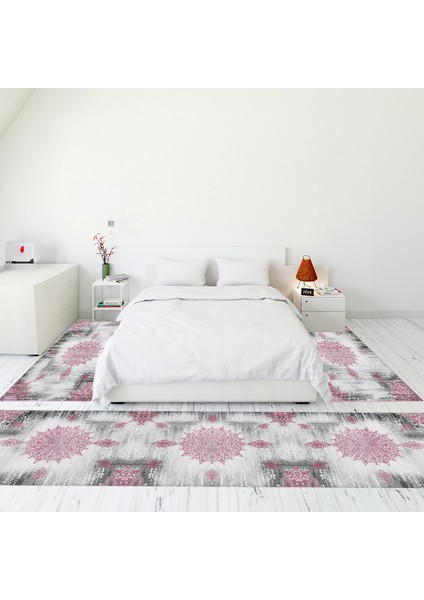 Modern Şık Dijital Baskılı Kaymaz Taban Yıkanabilir Üçlü Yatak Odası Takımı, Modern-06-Pembe,