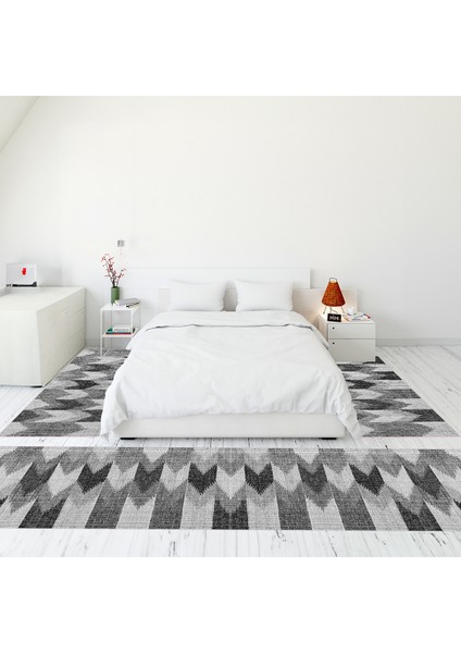 Modern Şık Dijital Baskılı Kaymaz Taban Yıkanabilir Üçlü Yatak Odası Takımı, MODERN-104-GRİ,