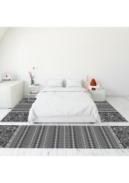Etnik Desenli Dijital Baskılı Kaymaz Taban Yıkanabilir Üçlü Yatak Odası Takımı, Etnik-13-Gri,