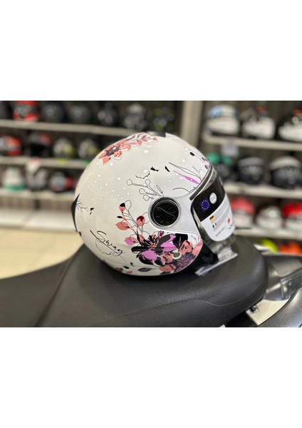 Kask SW-715 Iris Çenesiz Whıte /pink fırsatları
