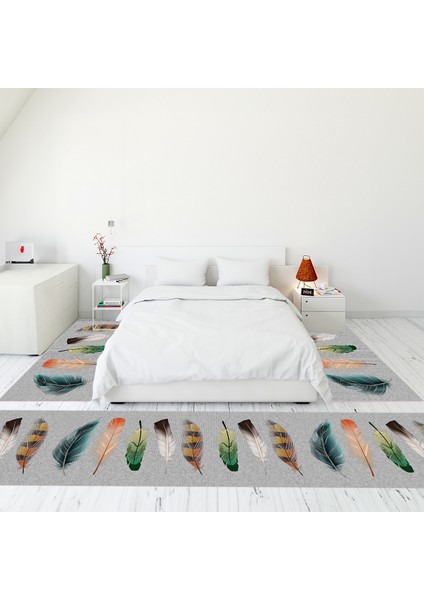 Modern Şık Dijital Baskılı Kaymaz Taban Yıkanabilir Üçlü Yatak Odası Takımı, MODERN-114-GRİ,