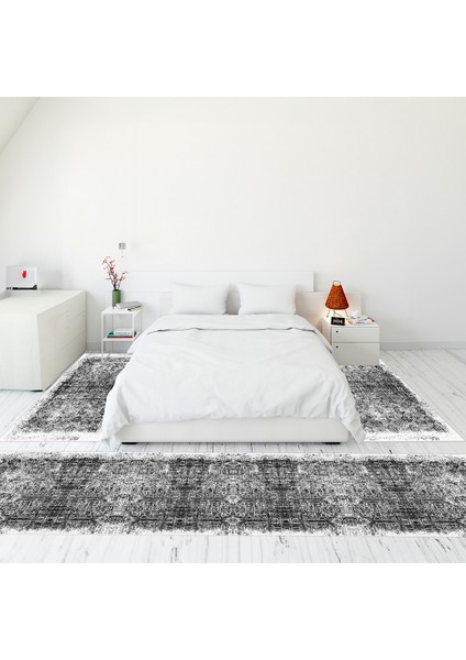 Modern Şık Dijital Baskılı Kaymaz Taban Yıkanabilir Üçlü Yatak Odası Takımı, Modern-04-Beyaz,