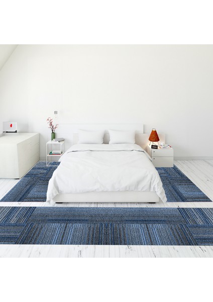 Modern Şık Dijital Baskılı Kaymaz Taban Yıkanabilir Üçlü Yatak Odası Takımı, Modern-34-Mavi,