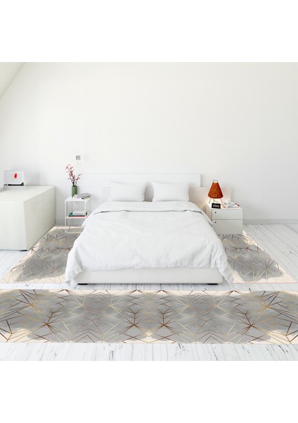 Modern Şık Dijital Baskılı Kaymaz Taban Yıkanabilir Üçlü Yatak Odası Takımı, Modern-44-Gold,