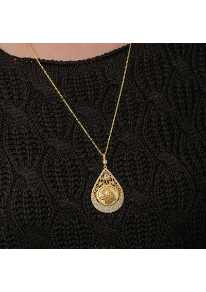 Gümüş Gold Kaplama Damla Tuğralı Kadın Kolye fiyatları