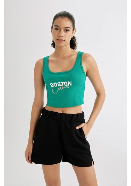 Fit NBA Boston Celtics Crop Bisiklet Yaka Ribana Atlet C4915AX24SM