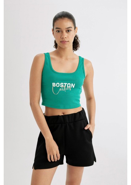 Fit NBA Boston Celtics Crop Bisiklet Yaka Ribana Atlet C4915AX24SM