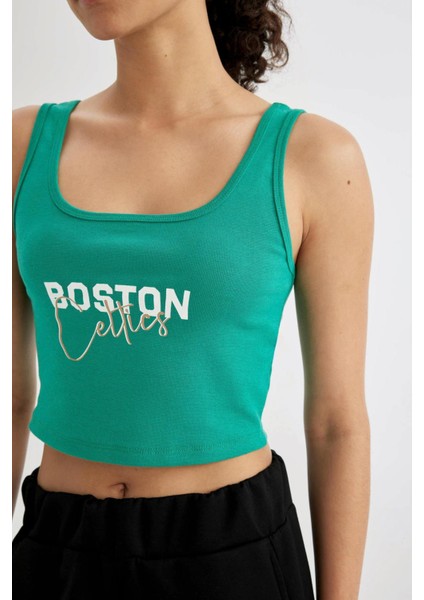 Fit NBA Boston Celtics Crop Bisiklet Yaka Ribana Atlet C4915AX24SM