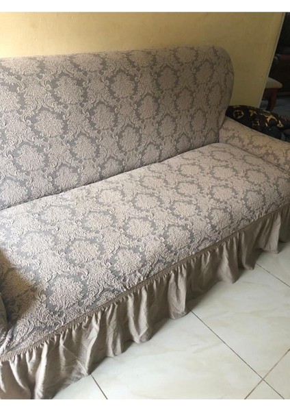 Jakarlı Koltuk Kanepe Çekyat Örtüsü Likrali Lastikli Standart Tek 3lü Esnek Koltuk Kılıfı Bej