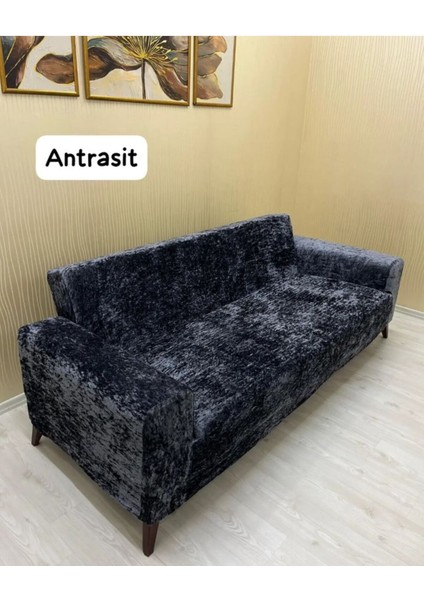 Antrasit Renk Lıkralı Lastikli 3 3 1 1 Kadife Koltuk Örtüsü Çekyat Örtüsü indirimleri