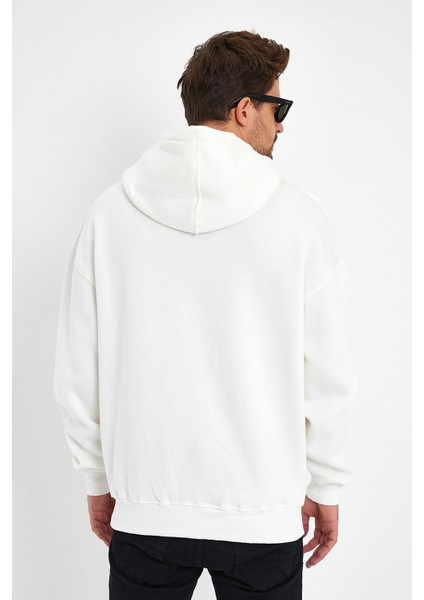 Beyaz Hoodie, Oversize Sweatshirt, Erkek Hoodie, Kanguru Cep Kapüşonlu fırsatları