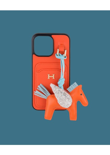 Turuncu Kartlıklı Oyuncaklı Telefon Kılıfı - DK182 - iPhone 15