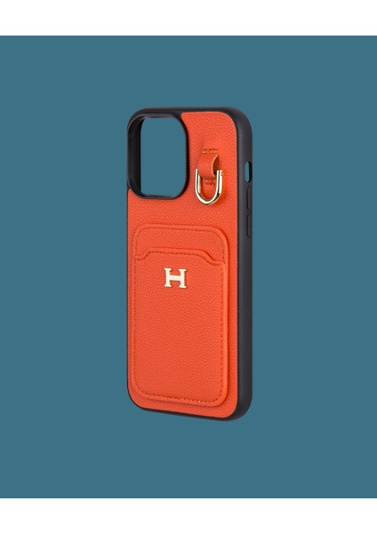 Turuncu Kartlıklı Oyuncaklı Telefon Kılıfı - DK182 - iPhone 15 modelleri