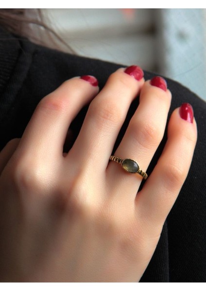 Doğal Taş Labradorit Doğal Taşlı Antik Ayarlanabilir Kadın Yüzük EUY30L fiyatları