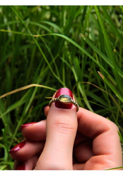 Doğal Taş Labradorit Doğal Taşlı Antik Ayarlanabilir Kadın Yüzük EUY30L modelleri