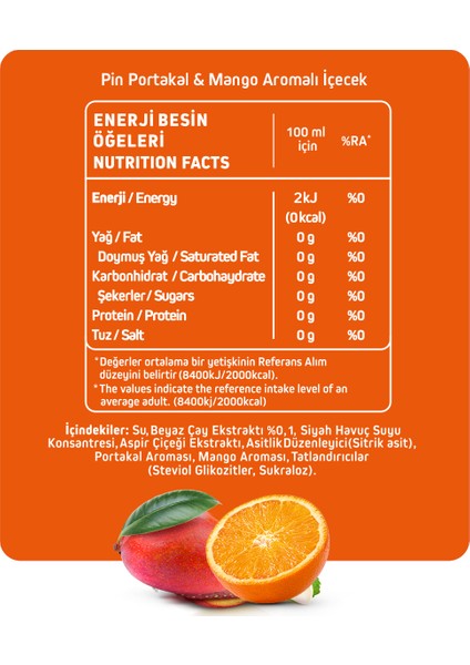 Orange Mango Tropikal Beyaz Çay- Şekersiz & Kalorisiz 250 ml x 12 Adet