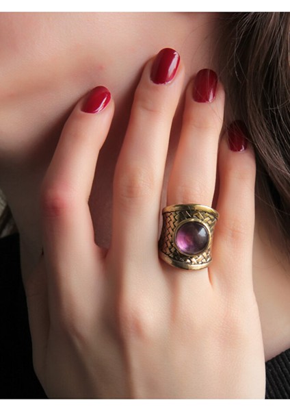 Doğal Taşlı Ametist Doğal Taşlı Hasır Model Ayarlanabilir Kadın Doğal Taşlı Yüzük EUY28A