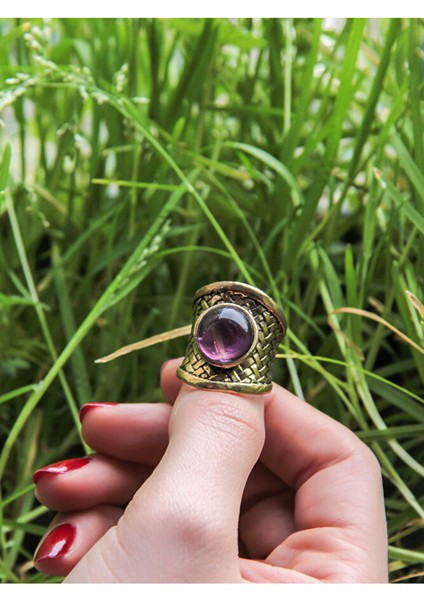 Doğal Taşlı Ametist Doğal Taşlı Hasır Model Ayarlanabilir Kadın Doğal Taşlı Yüzük EUY28A modelleri