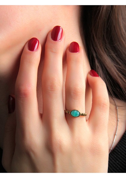 Doğal Taş Amazonit Doğal Taşlı Antik Ayarlanabilir Kadın Yüzük EUY30A