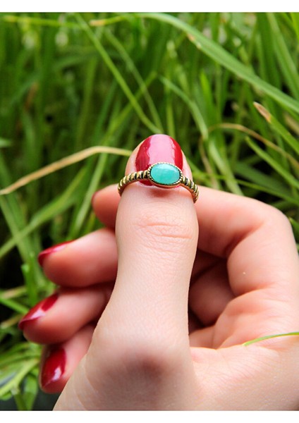 Doğal Taş Amazonit Doğal Taşlı Antik Ayarlanabilir Kadın Yüzük EUY30A modelleri