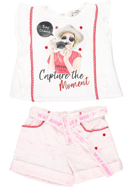 Kız Çocuk Desenli Tişört Şort 2'li Takım