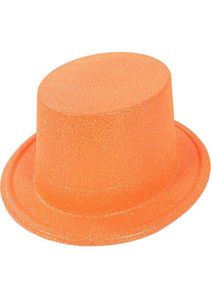 Colezium15 Floresan Turuncu Renk Simli Uzun Fötr Melon Şapka 12 cm (Clz)