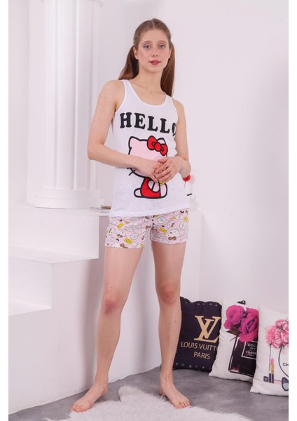 Hello Baskılı Ikili Şortlu Pijama Takımı