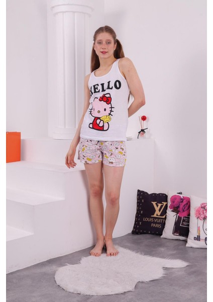 Hello Baskılı Ikili Şortlu Pijama Takımı