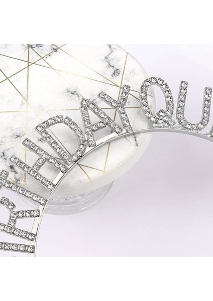 Gümüş Renk Kristal Taşlı Parlak Birthday Queen Yazılı Kraliçe Taç 16x17 cm modelleri