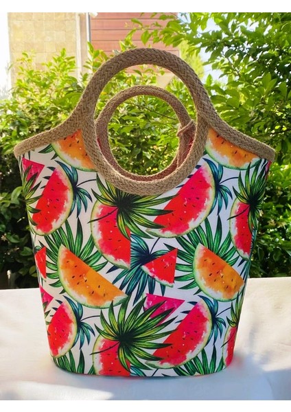 Plaj Bags Plaj Çantası Jüt Karpuz
