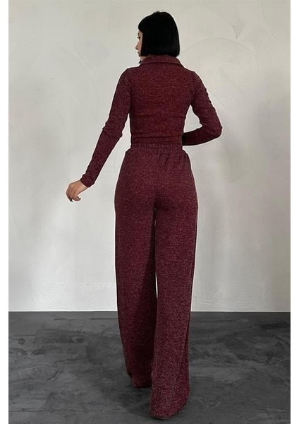 Elbee Fashion Woman Gömlek ve Pantolon Eşofman Takım - Bordo