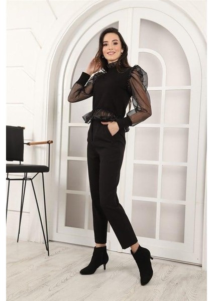 Elbee Fashion Woman Organize Bluz ve Pantolon Takım - Siyah