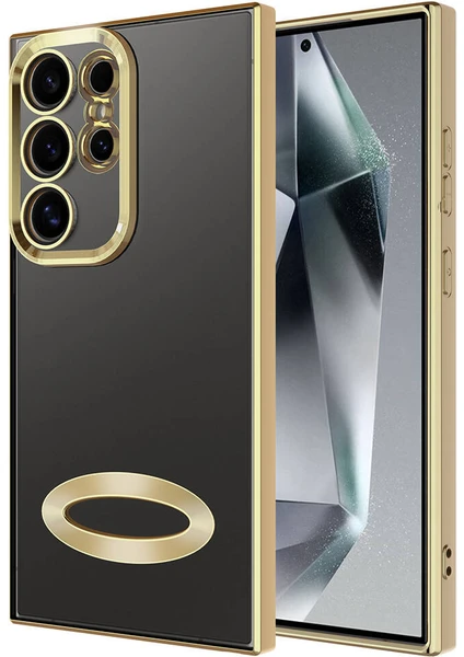 Kzy Samsung Galaxy S24 Ultra Kapak Yanları Renkli Lens Korumalı Logo Gösteren Şeffaf Luxury Silikon Kılıf - Gold