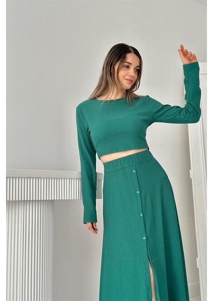 Elbee Fashion Woman Fitilli Bluz ve Etek Takım - Mint